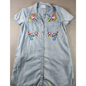 Miss‎ Me Large Shirt Dress Tunic Large Embroidered Pocket Floral Lightweight